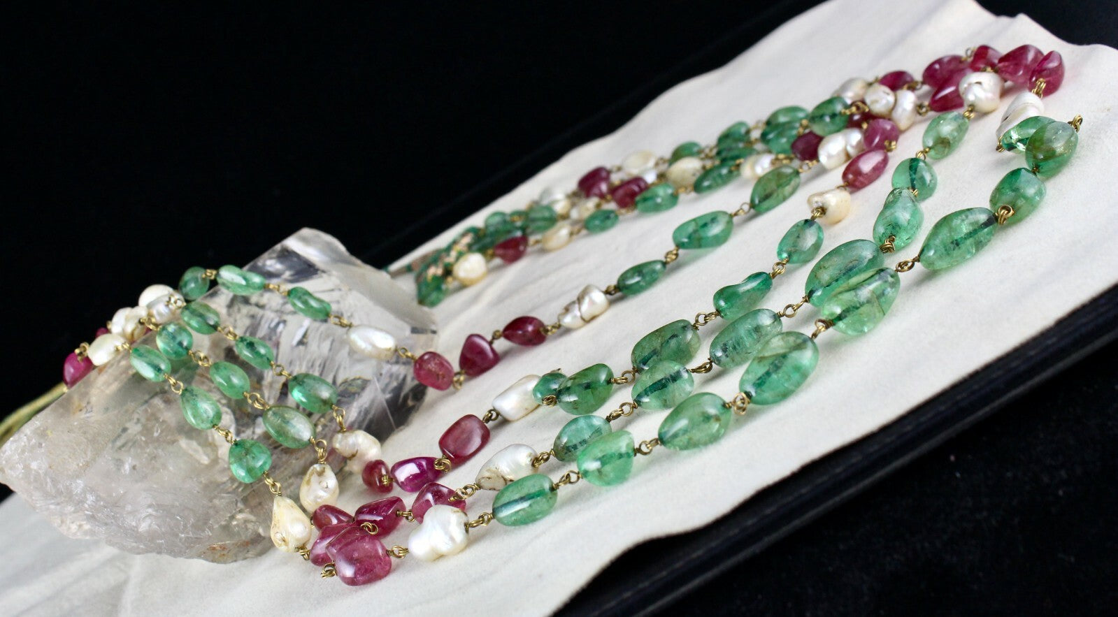 Certified Natural Colombian Emerald 10ct Tourmaline Pearl Gold Necklace
