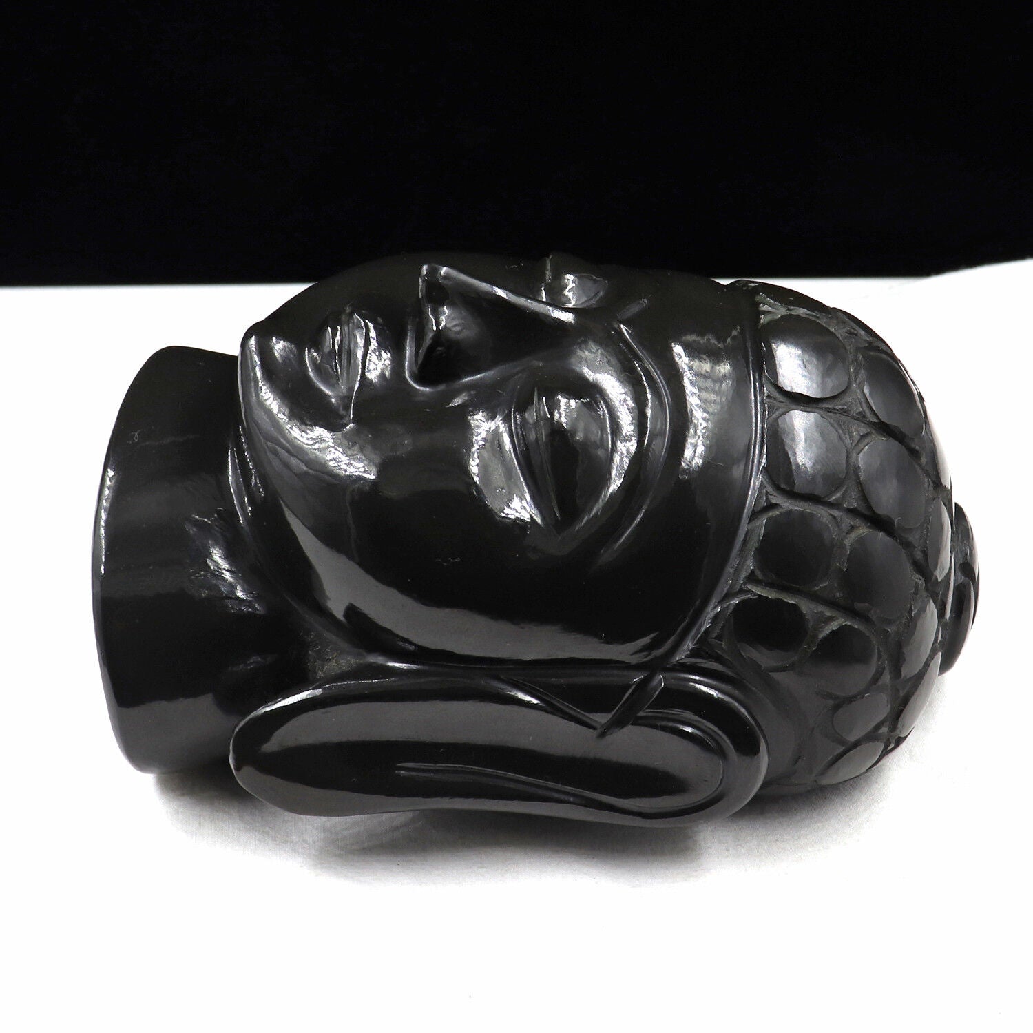 NATURAL BLACK JADE BUDDHA HEAD 8645 CTS GEMSTONE STATUE FOR HOME DECOR