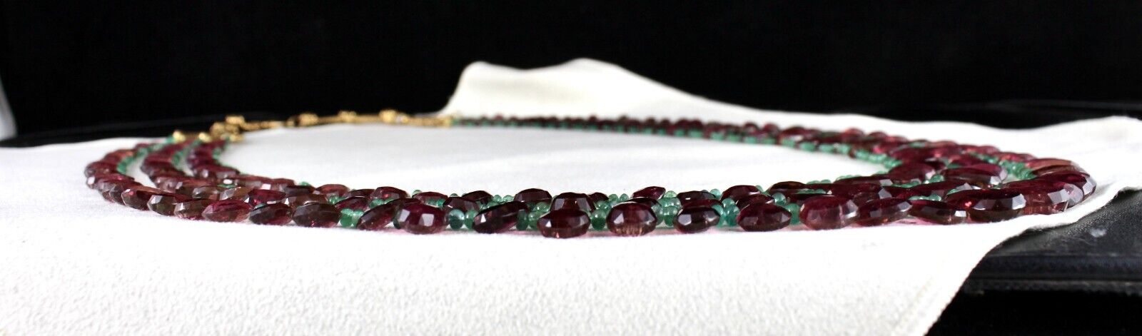 NATURAL TOURMALINE RUBELLITE TEARDROPS EMERALD BEADED  3L 596 CT FINEST NECKLACE