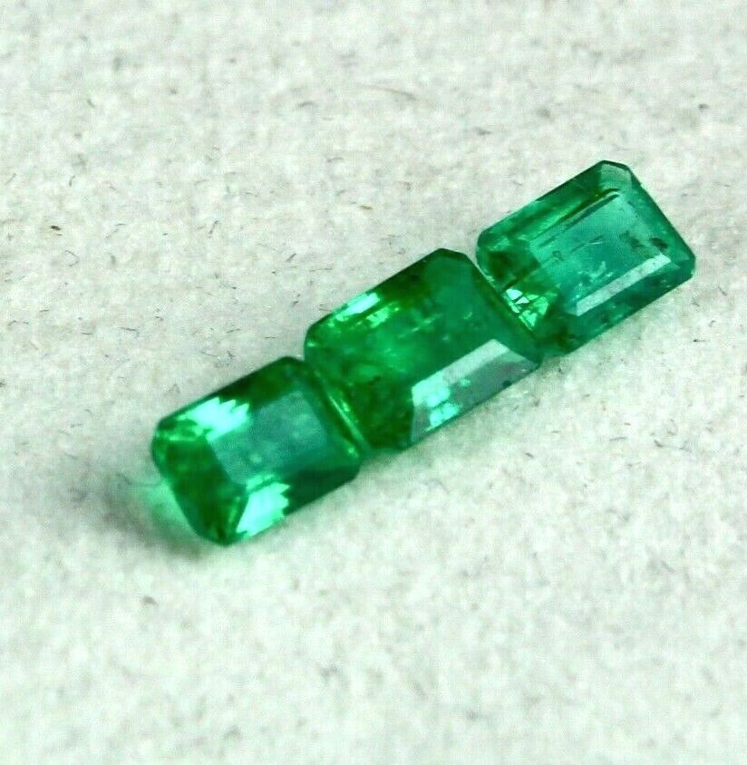 6X4 MM TOP NATURAL EMERALD OCTAGON CUT 3 PCS 1.64 CARATS PRECIOUS GEMSTONE RING