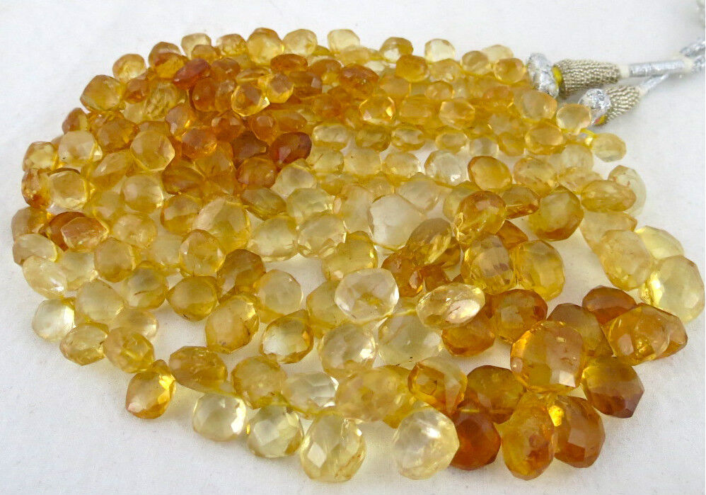 NATURAL CITRINE BEADS HEART DROPS 2 L 424 CARATS GEMSTONE HIGH FASHION NECKLACE