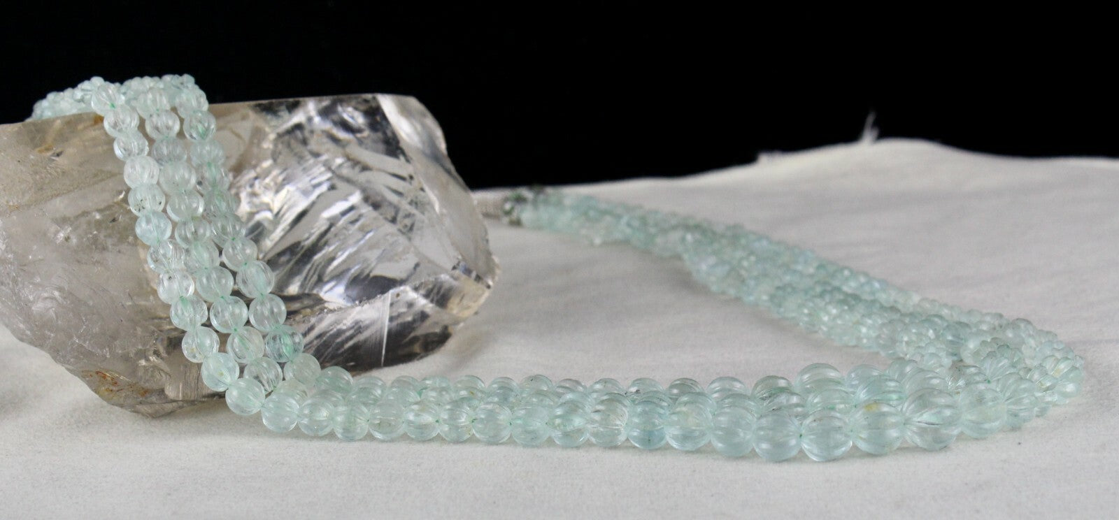 Certified Natural Blue Aquamarine 395 Ct Melon Round Beads Gemstone Necklace