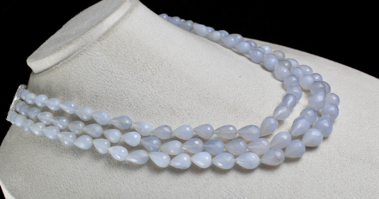 Natural Blue Chalcedony Beaded Teardrop 3 L 716 Ct Gemstone Fashion Necklace