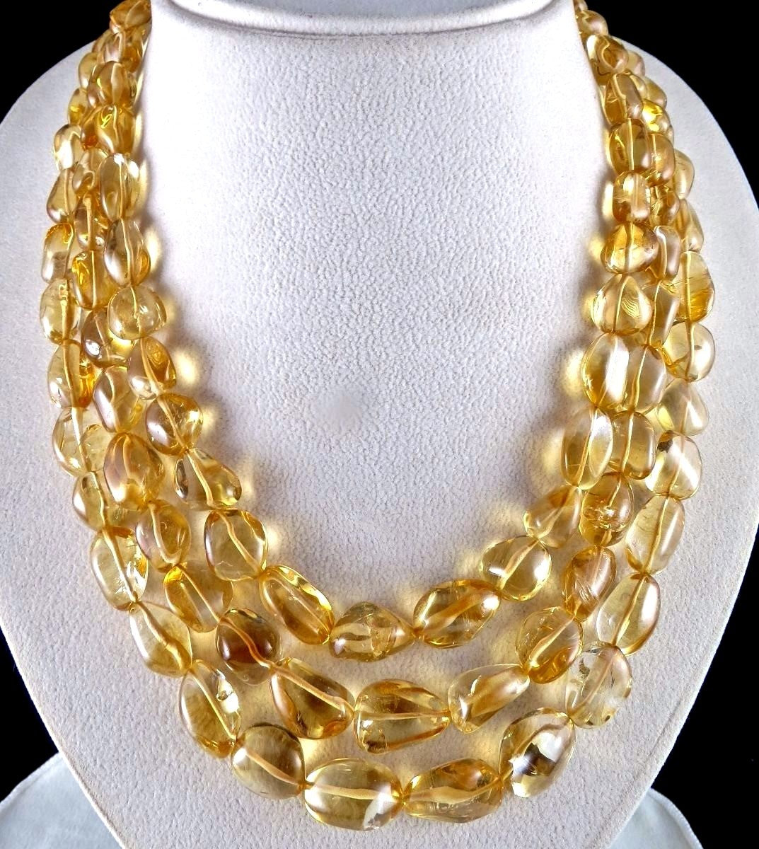 Certified Natural Citrine Cabochon Beads Necklace 935 Ct Yellow Gemstone Fashion