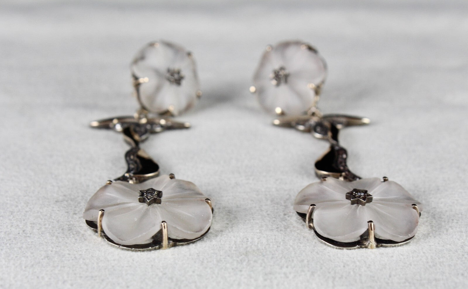 Certified Natural Rock Crystal Quartz 114.7ct Sterling Silver Victorian Earrings