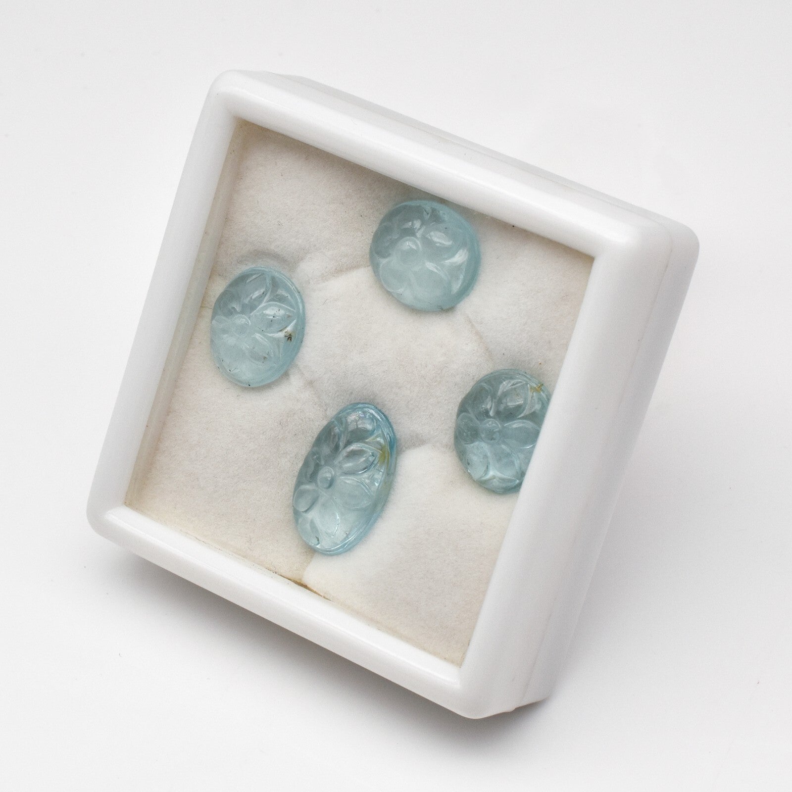 Natural Blue Aquamarine 4 Pc Carved Oval Cab Set 32.25 Ct Gemstone Ring Pendant