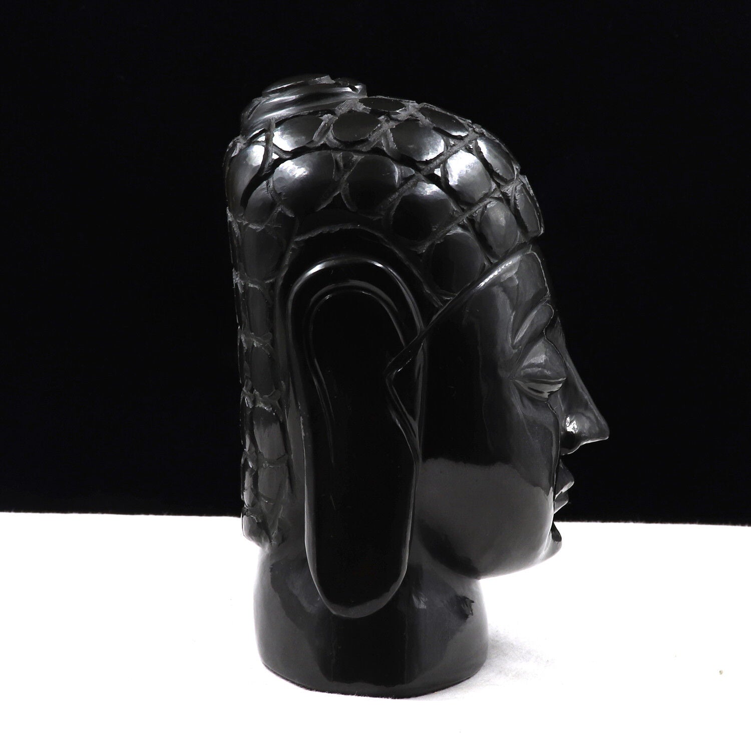 NATURAL BLACK JADE BUDDHA HEAD 8645 CTS GEMSTONE STATUE FOR HOME DECOR