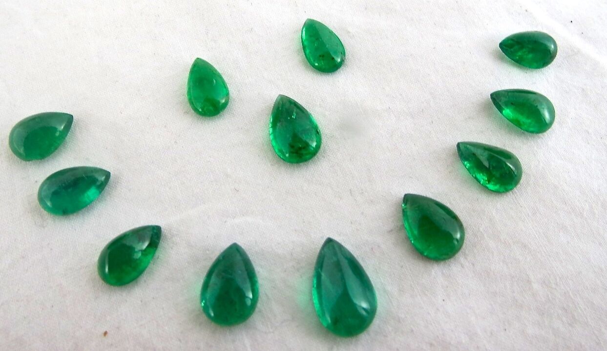 NATURAL ZAMBIAN EMERALD PEAR CABOCHON 12 PCS 31 CARATS GEMSTONE SET EARRING RING