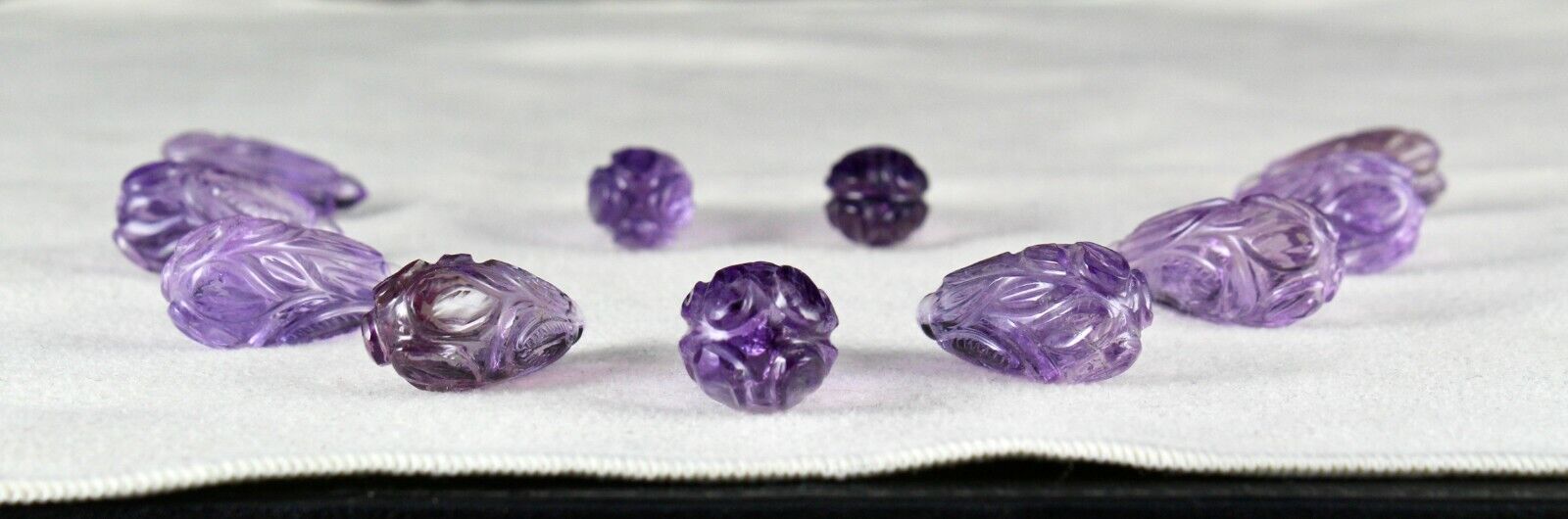 NATURAL AMETHYST CARVED DROPS 11 PCS 247 CTS LOOSE GEMSTONE EARRING NECKLACE SET