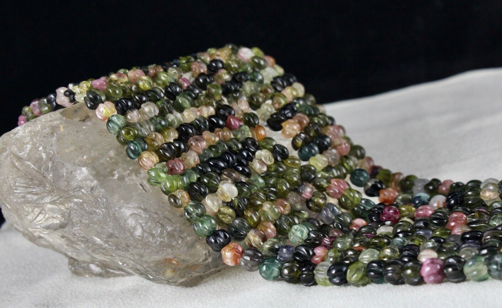 NATURAL MULTI COLOUR TOURMALINE BEADED MELON 6 L 841 CARATS GEMSTONE NECKLACE