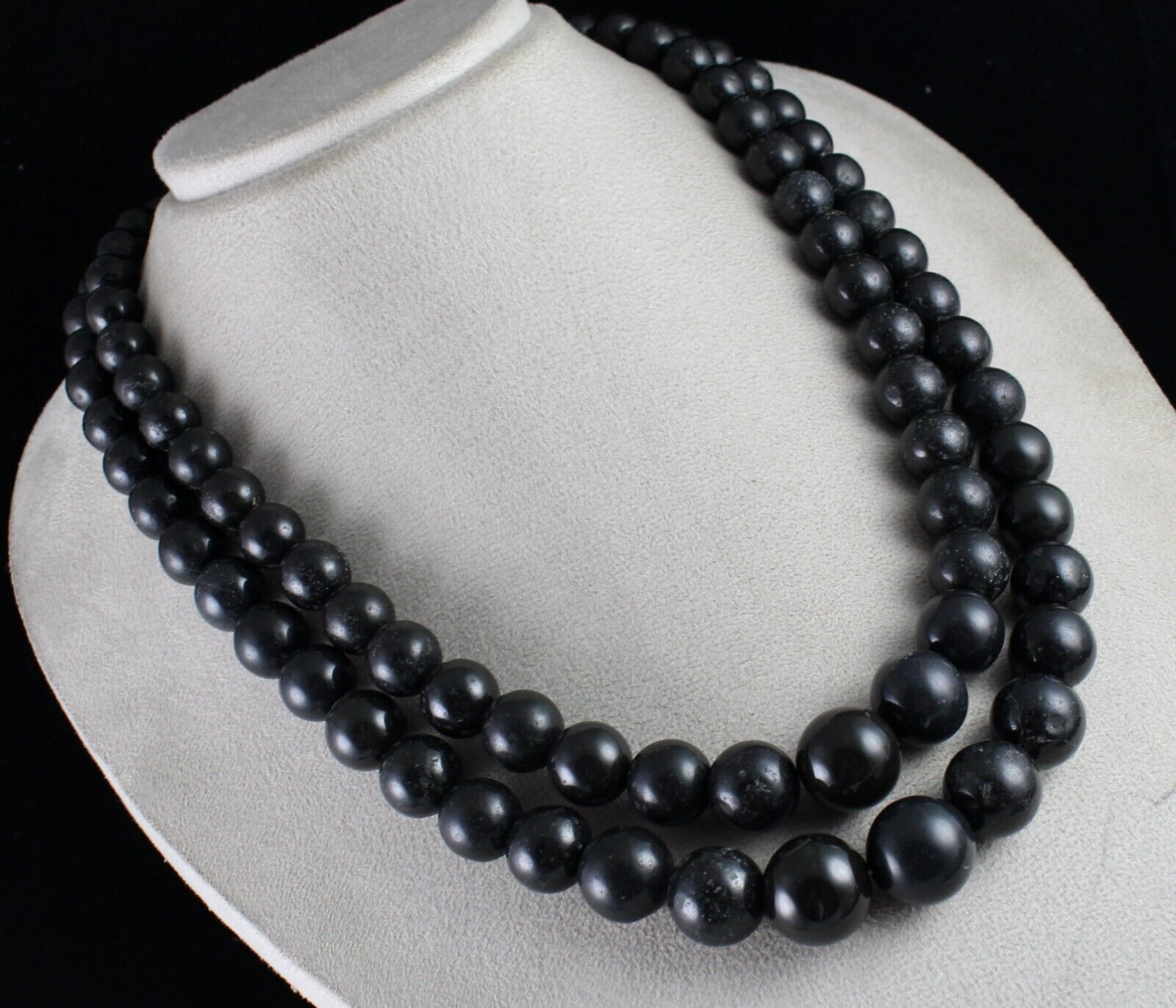 Natural Black Jade Beads Round 2 L 1658 Ct Big 19mm Gemstone Fashion Necklace