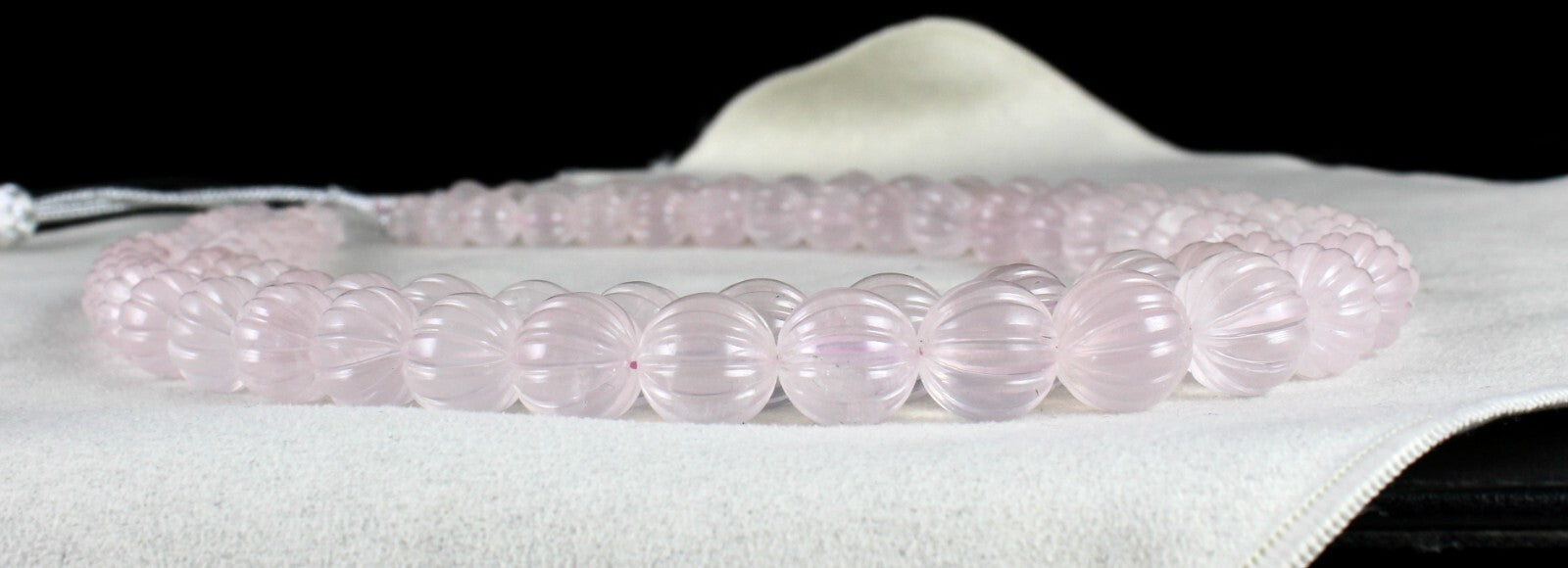 Certified Vintage Natural Rose Quartz Carved Beads Necklace 967 Ct Pink Gemstone