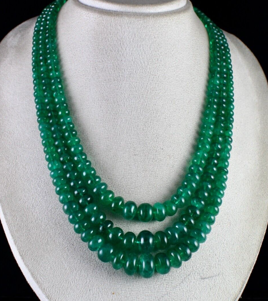 Certified Natural Emerald Round Beads Necklace 1073 Ct Certified Stones