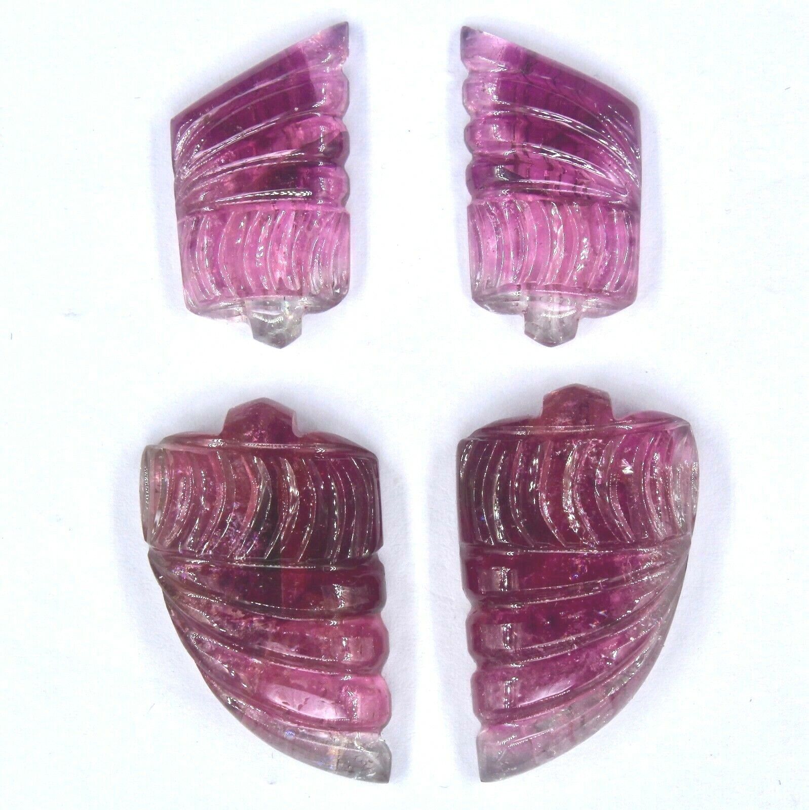 NATURAL PINK TOURMALINE RUBELLITE CARVED 4 PCS 66.35 CARATS GEMSTONE FOR EARRING