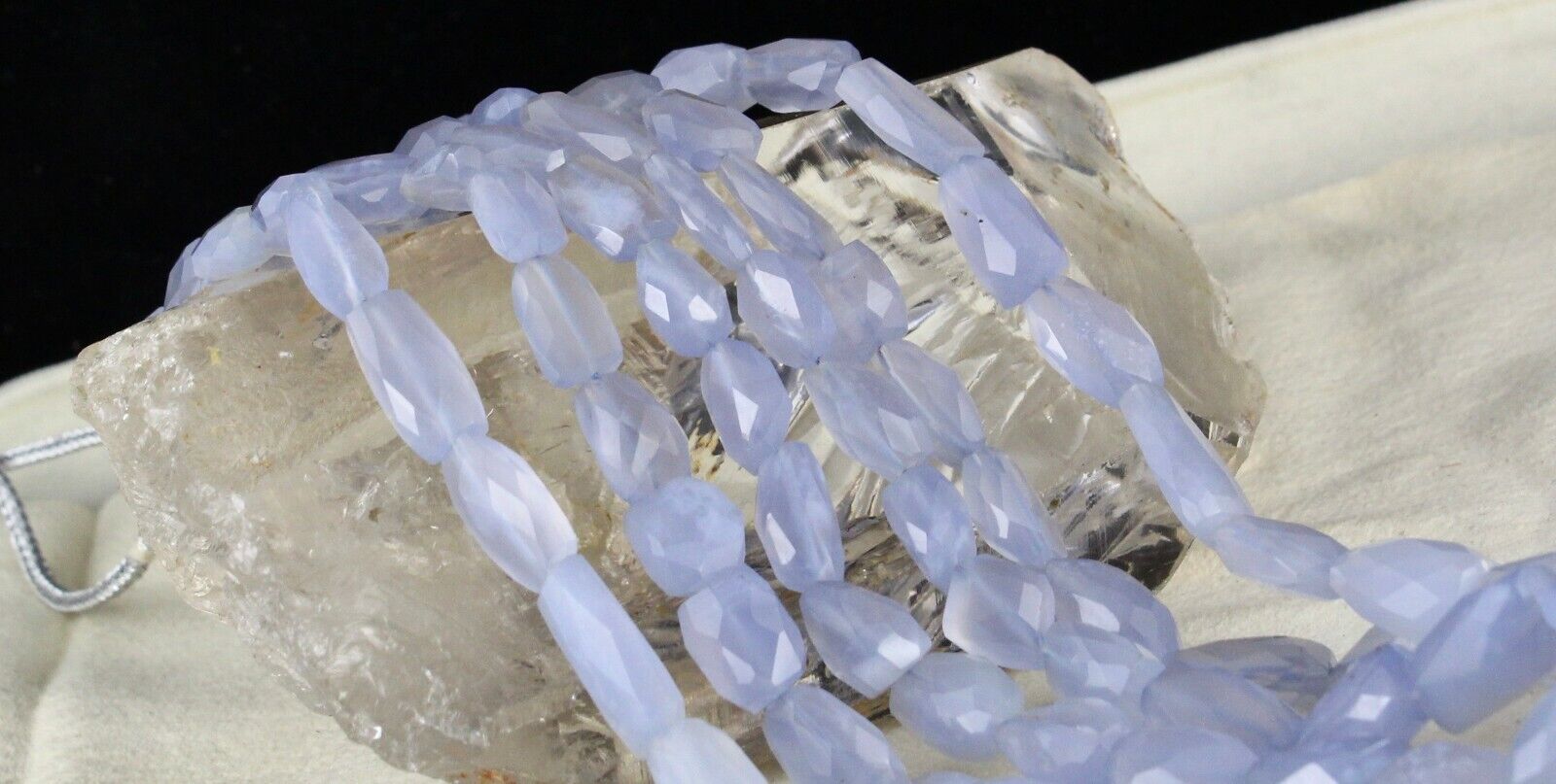 NATURAL BLUE CHALCEDONY BEADS FACETED TUMBLE 3 LINE 569 CARATS GEMSTONE NECKLACE