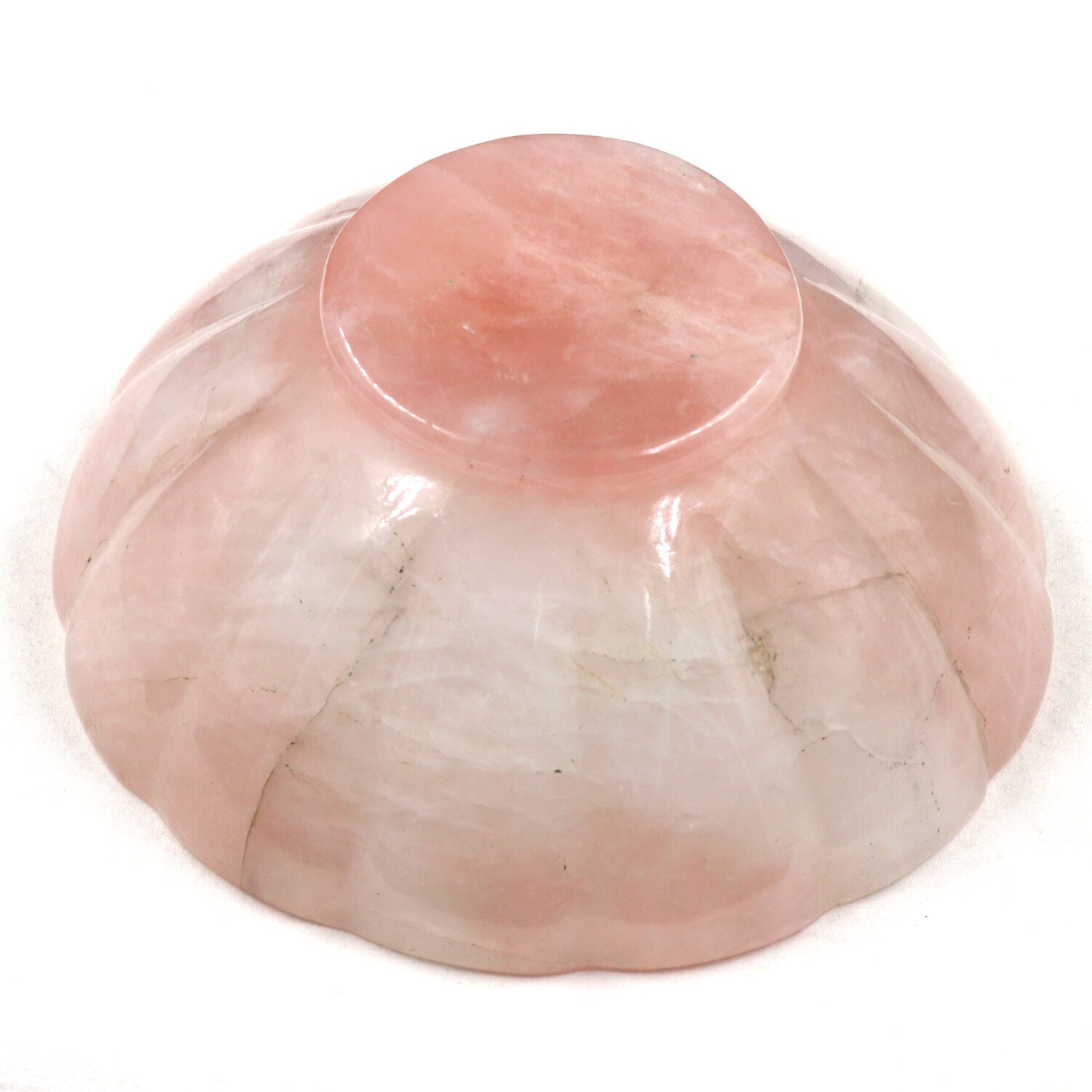 Hand Crafted Natural Rose Quartz Carved 1185 Ct Gemstone Round Bowl Home Decor