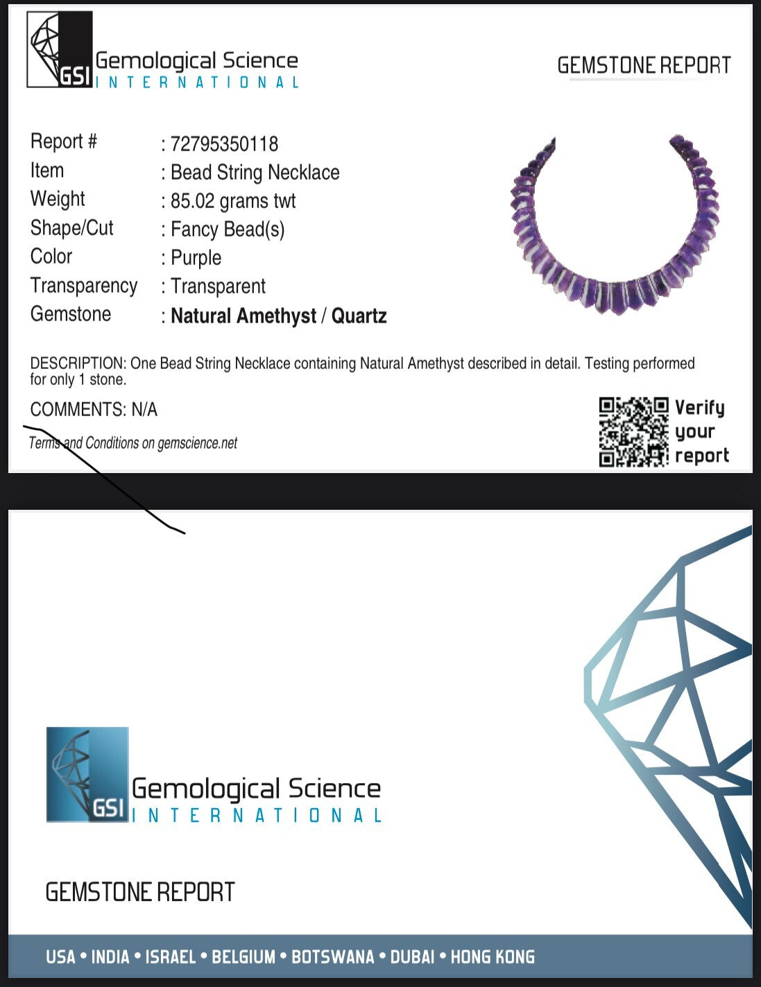 Certified Natural Amethyst 452 Ct Sterling Silver Semiprecious Necklace