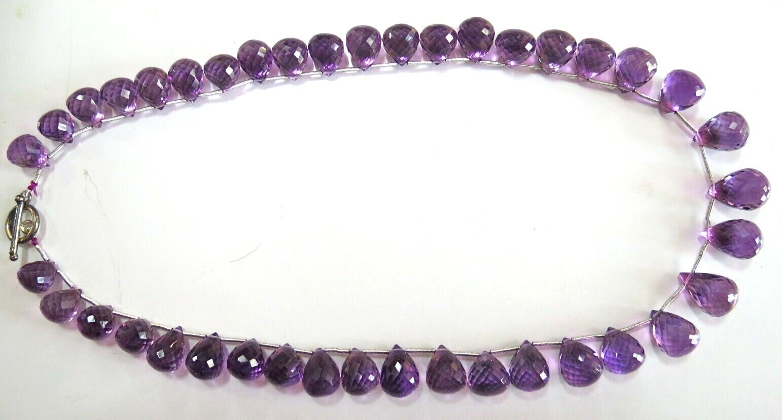 Natural Amethyst Faceted Teardrop Beaded 233 Ct Purple Gemstone Silver Necklace