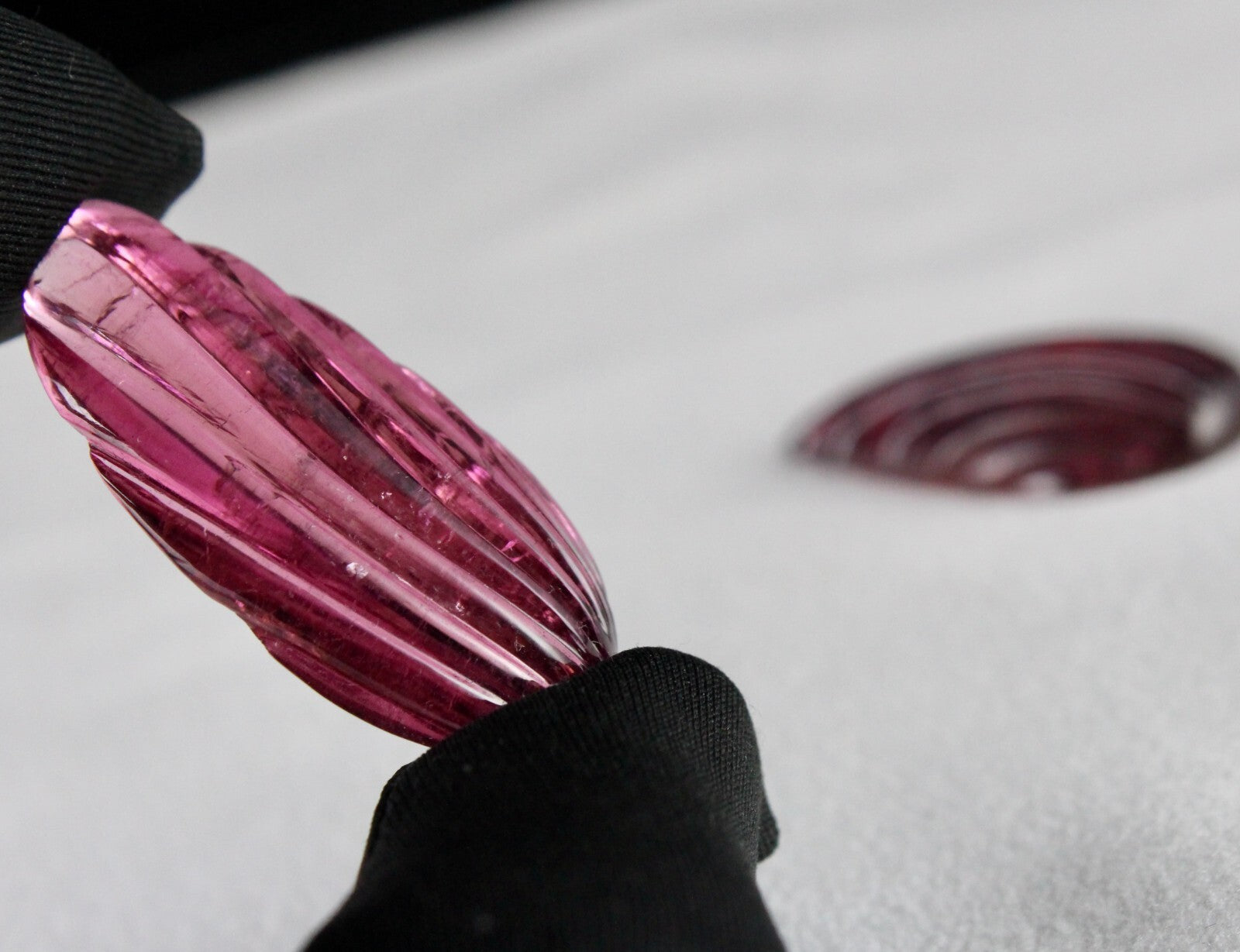 Certified Natural Rubellite Tourmaline 77.24ct Pear Leaf Engraved Earrings