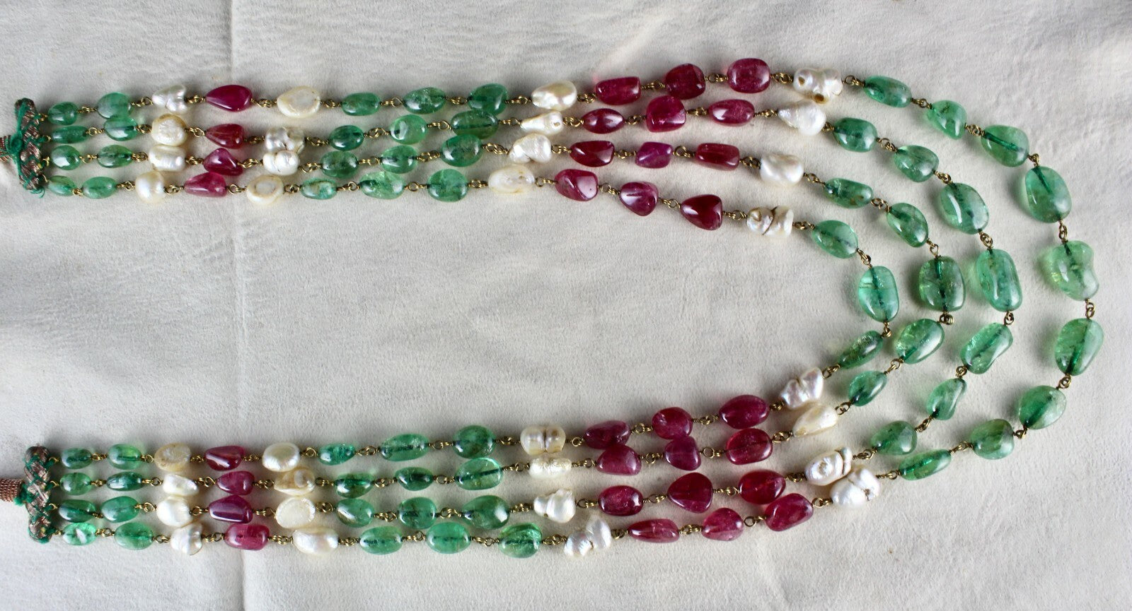 Certified Natural Colombian Emerald 10ct Tourmaline Pearl Gold Necklace