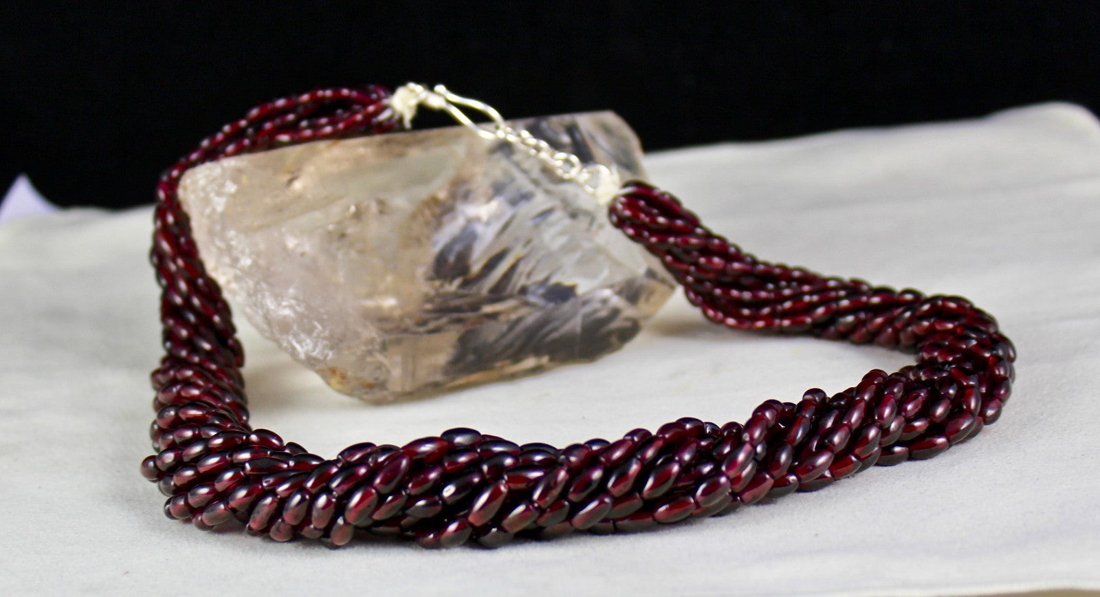 Natural Red Garnet 1111ct Beads Long Sterling Silver Fashion Necklace