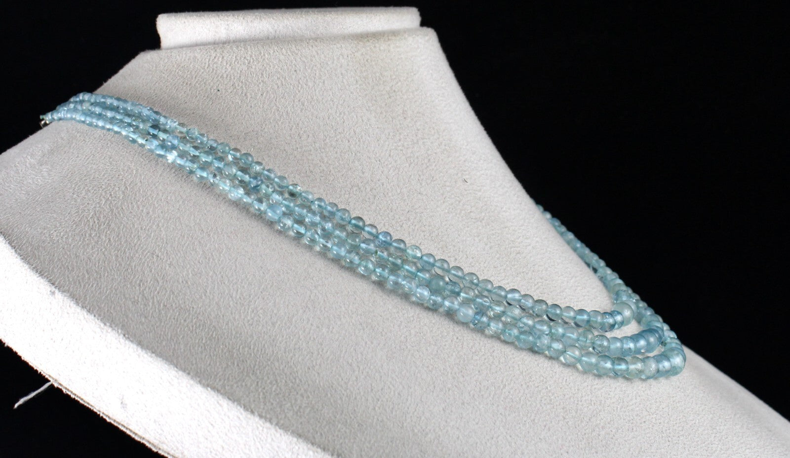 Natural Aquamarine Beads Round 225ct 3 Line Gemstone Beaded Necklace