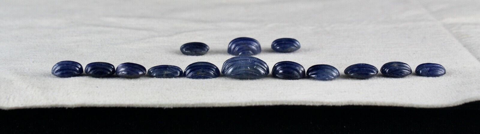 Natural Untreated Blue Sapphire Carved Oval Gemstone 14 Pcs 65.60 Cts Design Set