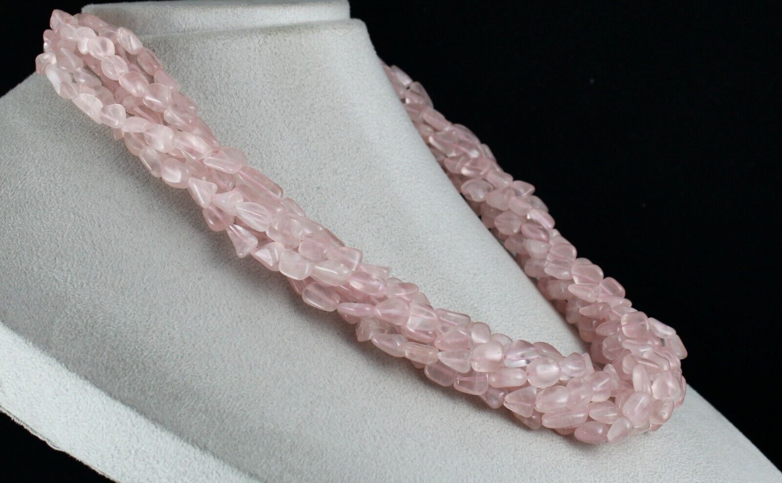 Natural Rose Quartz Beaded Necklace 6L 897 Carats Long Cabochon Gemstone Strings