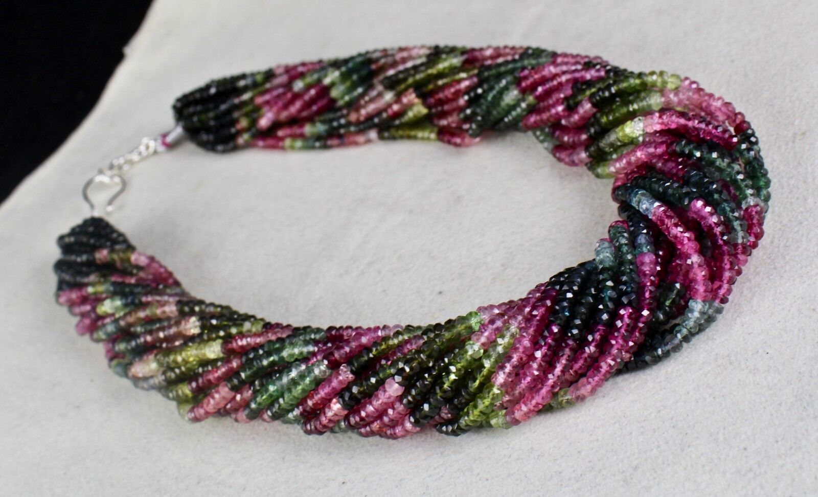 Natural Multi Tourmaline Beads 20 L 1025 Ct Round Cut Gemstone Silver Necklace