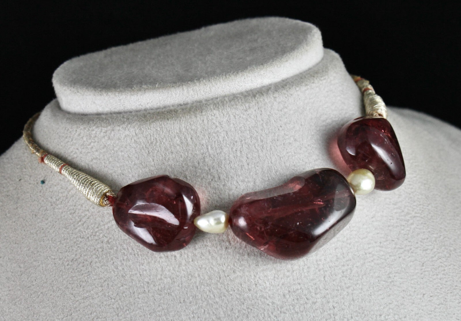 Certified Antique Natural Tourmaline 220 Ct & Pearl Beads Unique Choker Necklace