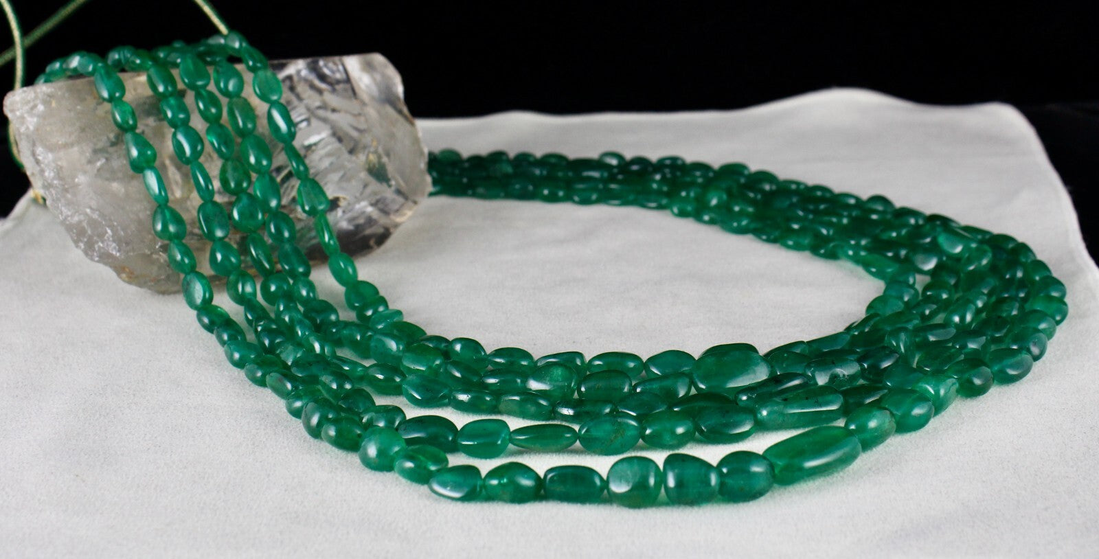 Natural Zambian Emerald Necklace 1018 Carats 5L Cabochon Beads Certified Luxury