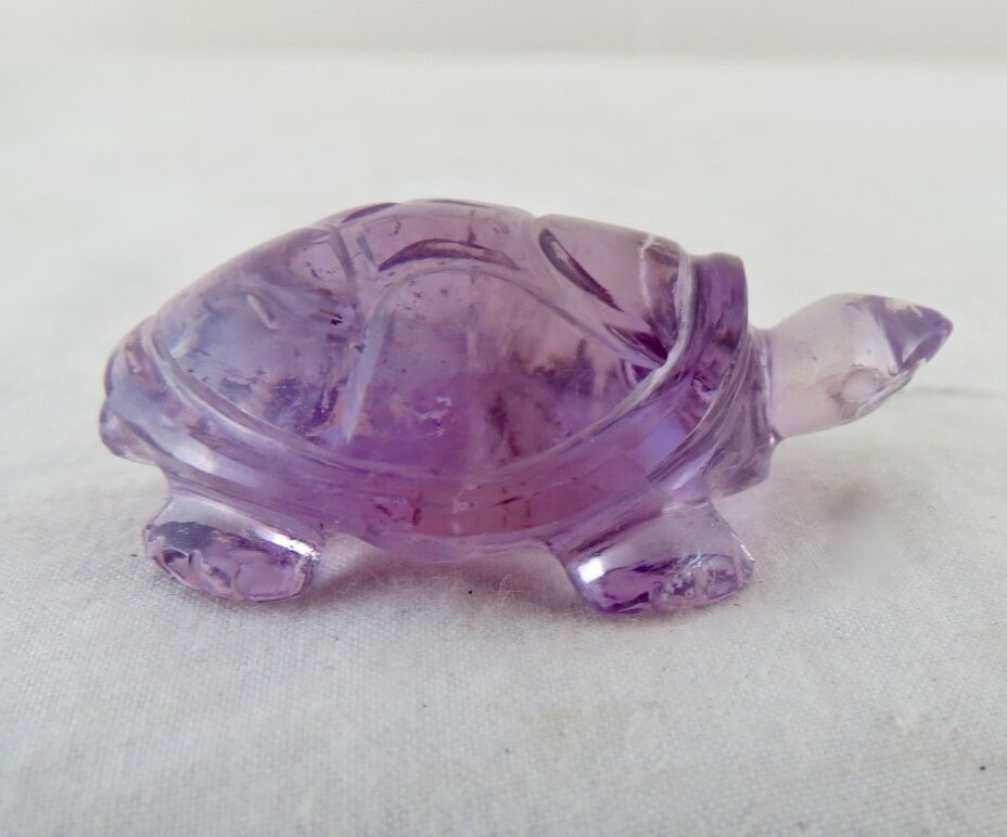 Big Natural Brazilian Amethyst Tortoise Carved 80 Ct Gemstone Statue Home Decor