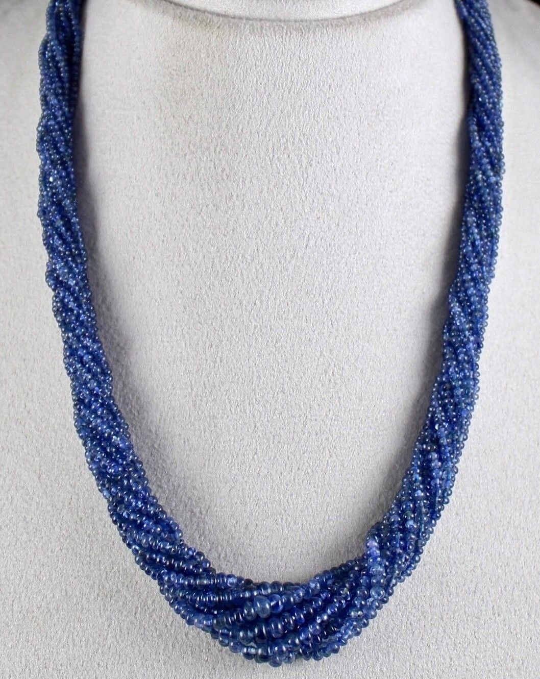 NATURAL OLD BURMA BLUE SAPPHIRE BEADS ROUND 10 LINE 483 CARATS GEMSTONE NECKLACE