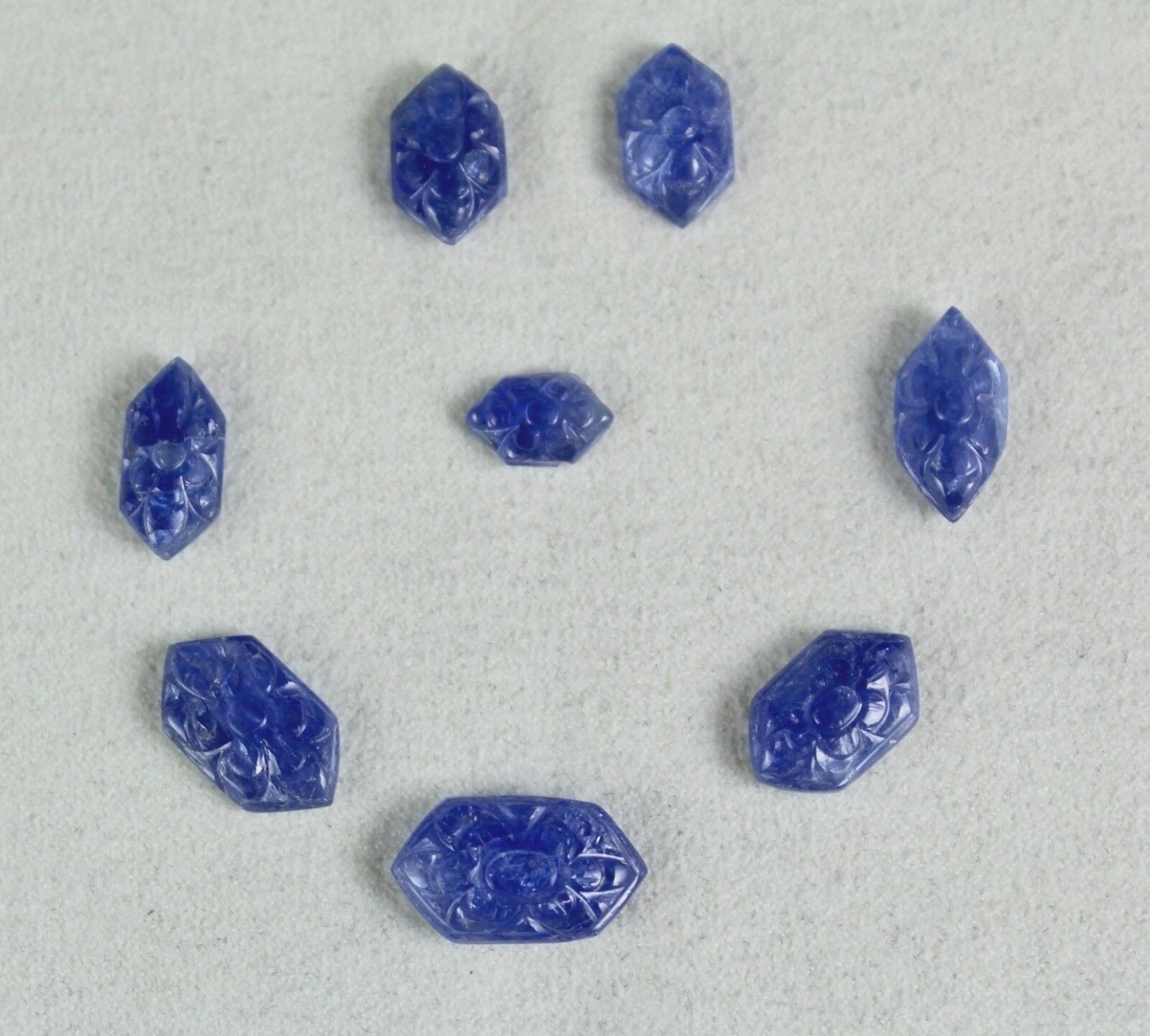 NATURAL UNTREATED BLUE SAPPHIRE CARVED MARKIS 8 PIECES 36 CARATS GEMSTONE SET