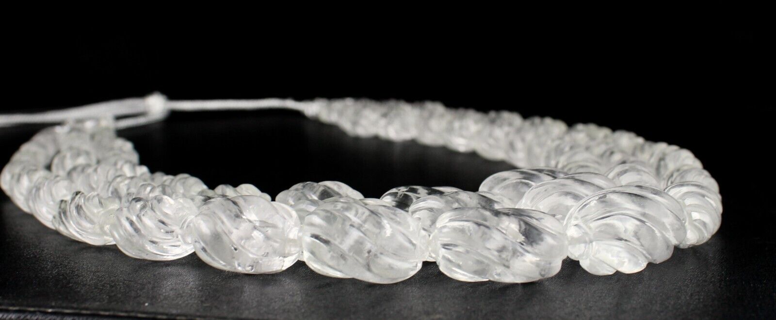 Natural White Rock Crystal Quartz Bead Carved Oval 3 L 1478 Ct Gemstone Necklace