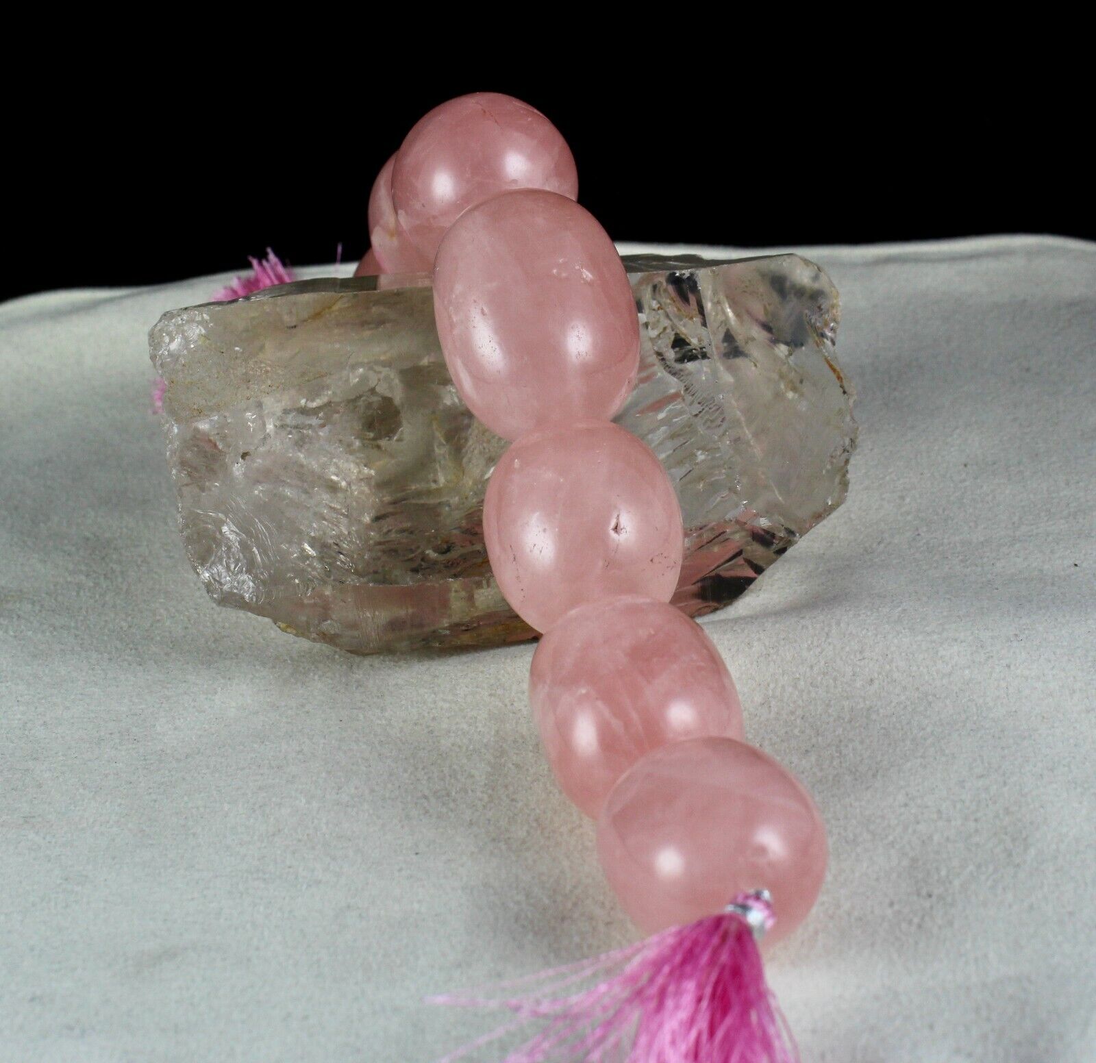 PINK NATURAL ROSE QUARTZ LONG OVAL BEADS 7 PCS 1369 CTS GEMSTONE FOR DESIGNING