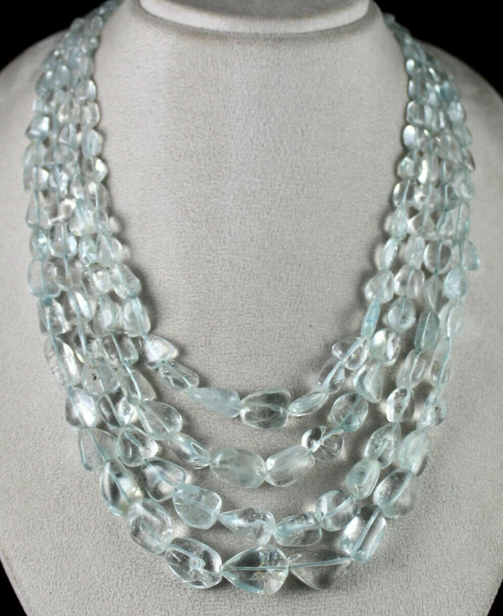 Certified Natural Blue Topaz 4 Line 1215ct Beaded Fine Necklace