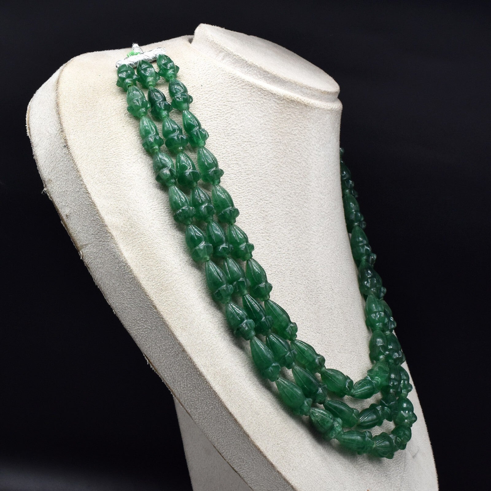 Certified Natural Green Aventurine Quartz 960 Ct Engraved Beaded Necklace 3l