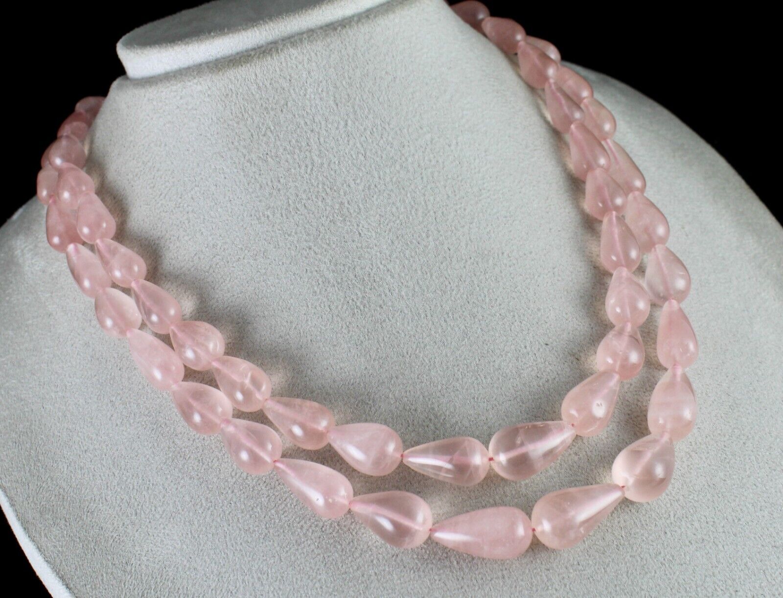 Natural Rose Quartz Beads Drops Cabochon 2 L 649 Ct Gemstone Fashion Necklace