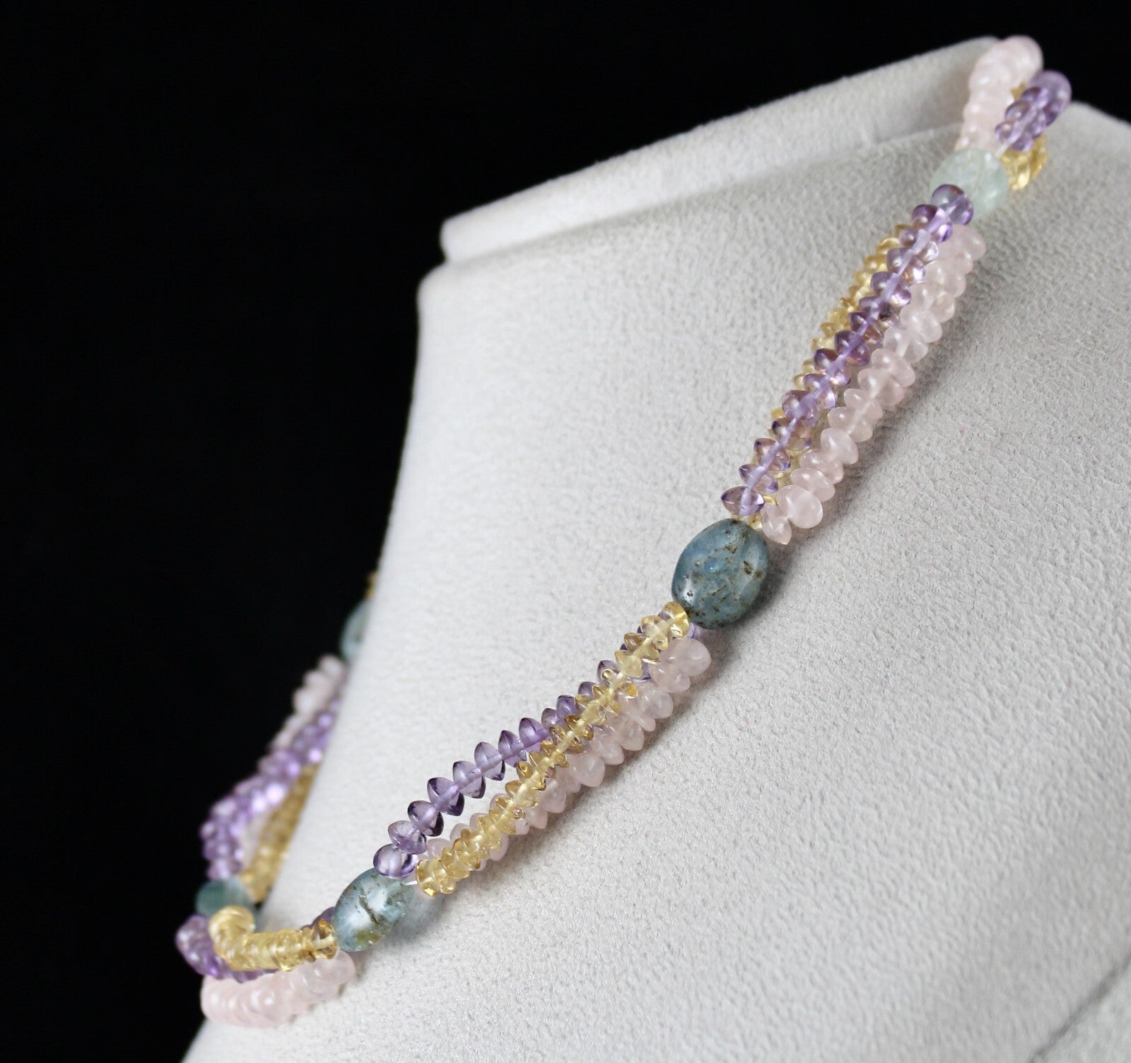 Natural Aquamarine 233ct Citrine Amethyst Rose Quartz Beads Necklace