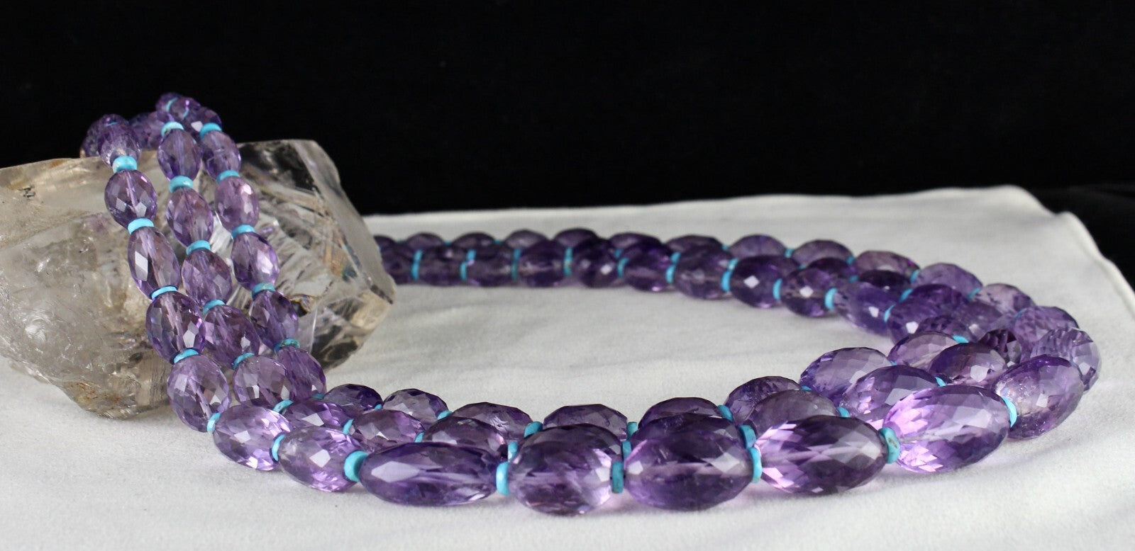Certified Natural Amethyst Faceted Nugget Necklace Turquoise Beads 1448 Ct Gems
