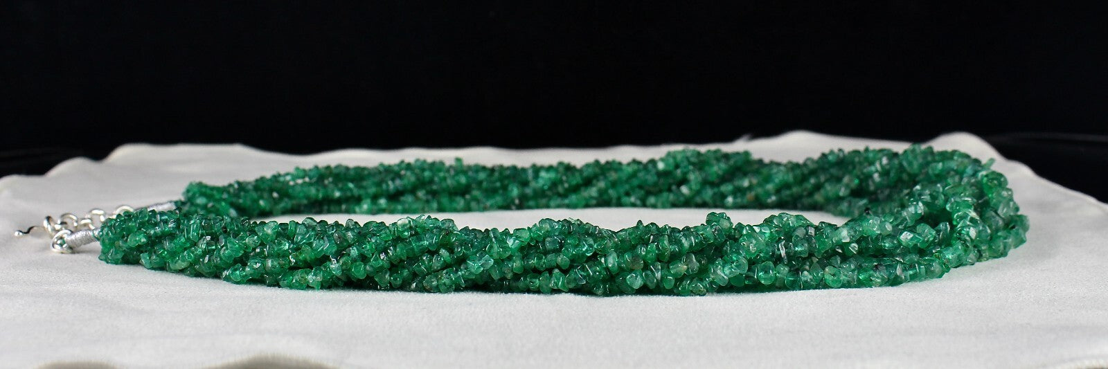 Vintage Natural Emerald Bead Necklace 11L 711 Ct Uncut Certified Gemstone Silver