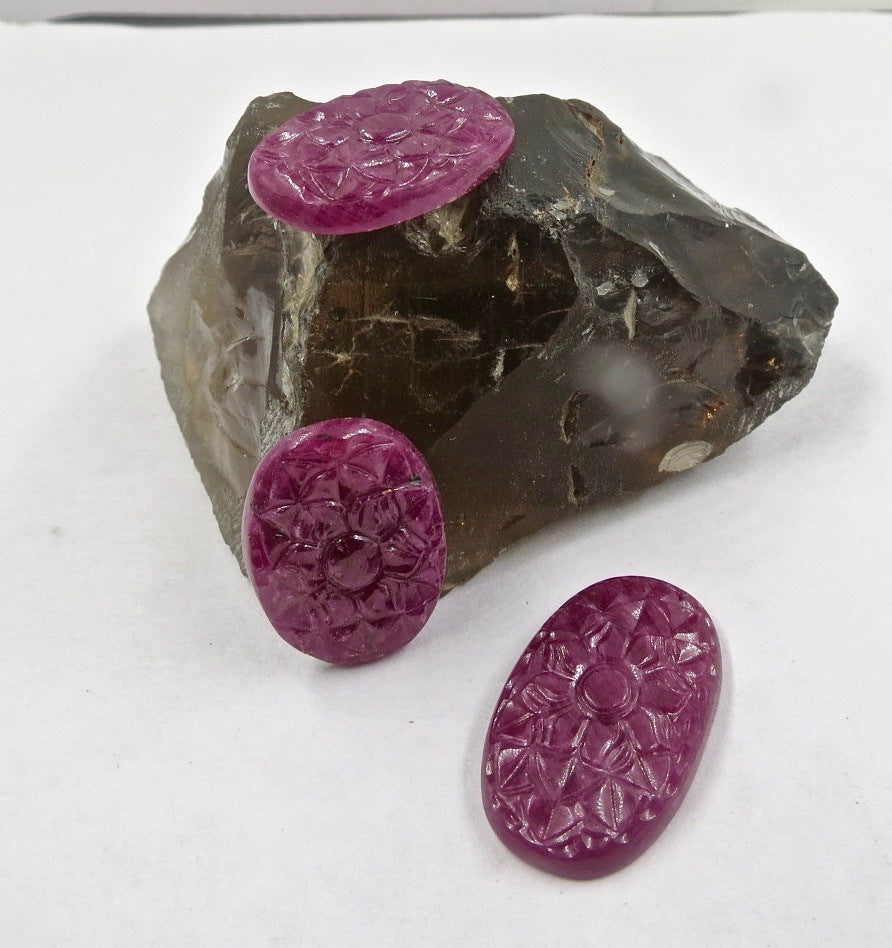 Certified Natural Ruby Carved Oval 27x16 Mm 64.48ct Gemstone Earring Pendant