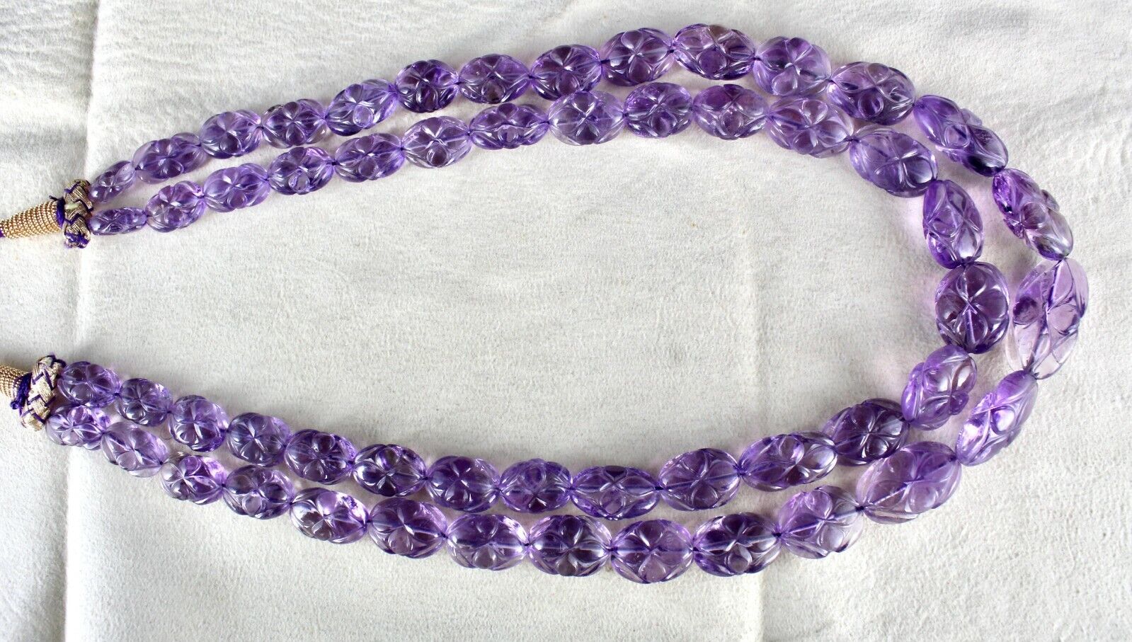 ANTIQUE NATURAL AMETHYST BEADS CARVED 2 LINE 478 CARATS GEMSTONE FINE NECKLACE