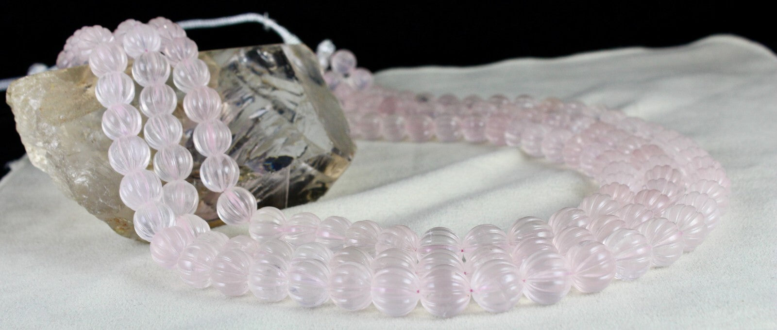 Certified Natural Rose Quartz Melon Carved Bead 1393 Ct Fashion Necklace