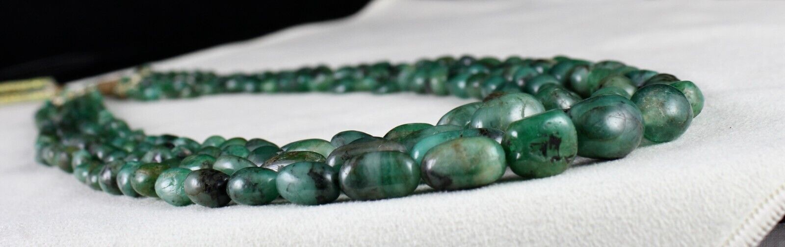 Vintage Natural Emerald Beads 4L 490 Ct Cabochon Gemstone Antique Necklace