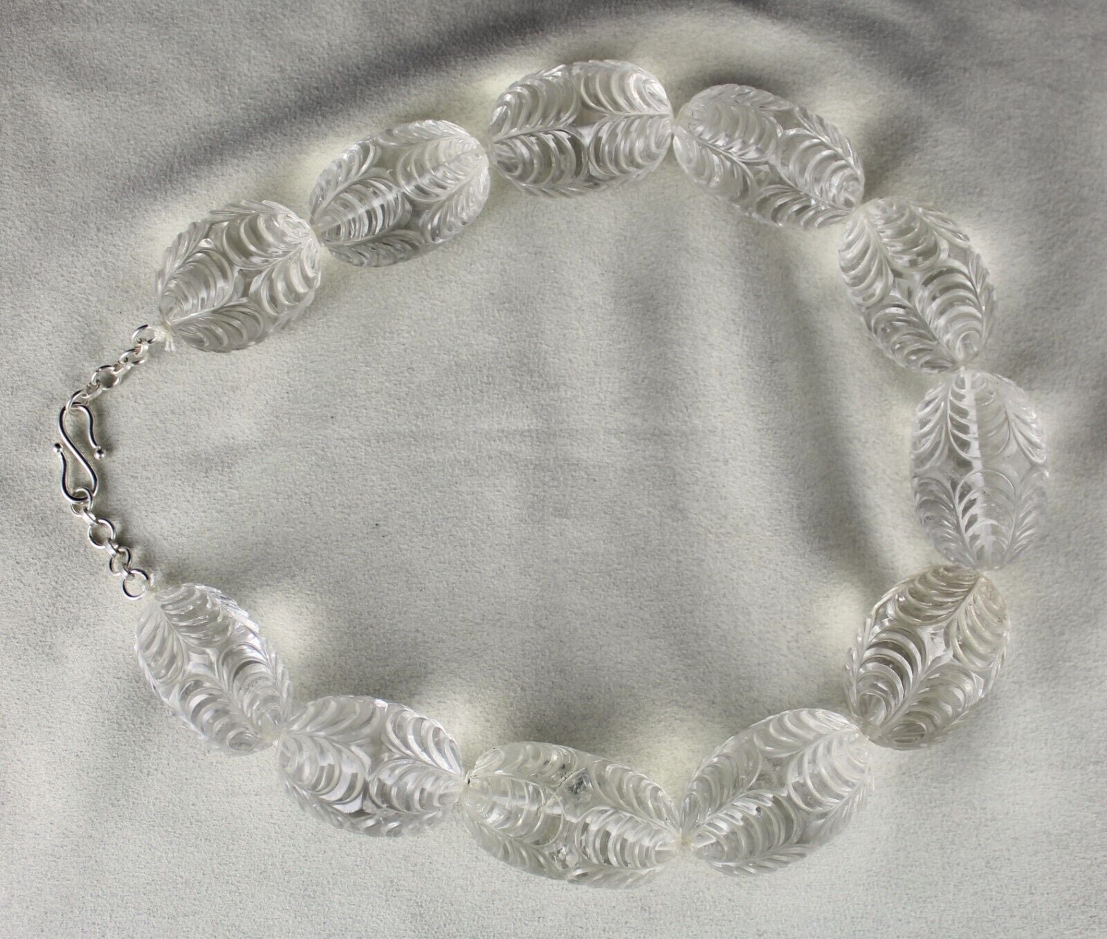 NATURAL WHITE ROCK CRYSTAL QUARTZ CARVED OVAL BEADS 11 PCS 2776 CARATS GEMSTONE