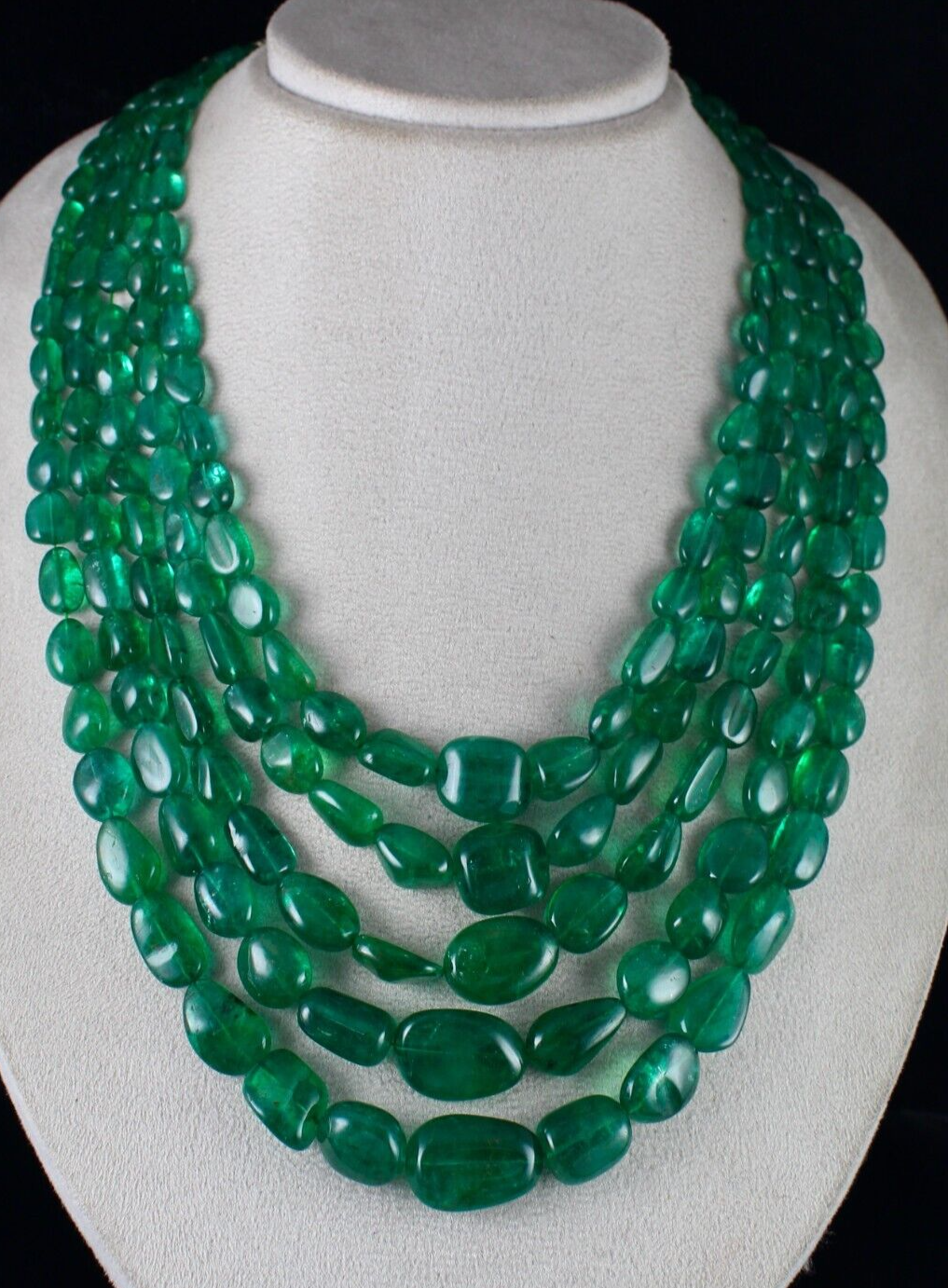 Certified Natural Zambian Emerald Beads Cabochon 1250ct Gemstone Necklace