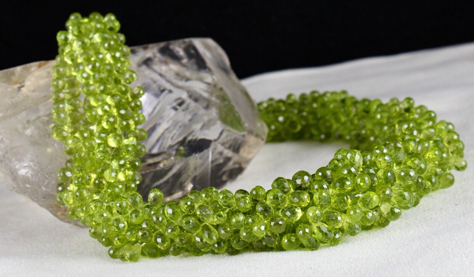 Natural Peridot Beads Tear Drops 5 Line 892 Cts Gemstone Silver Fashion Necklace