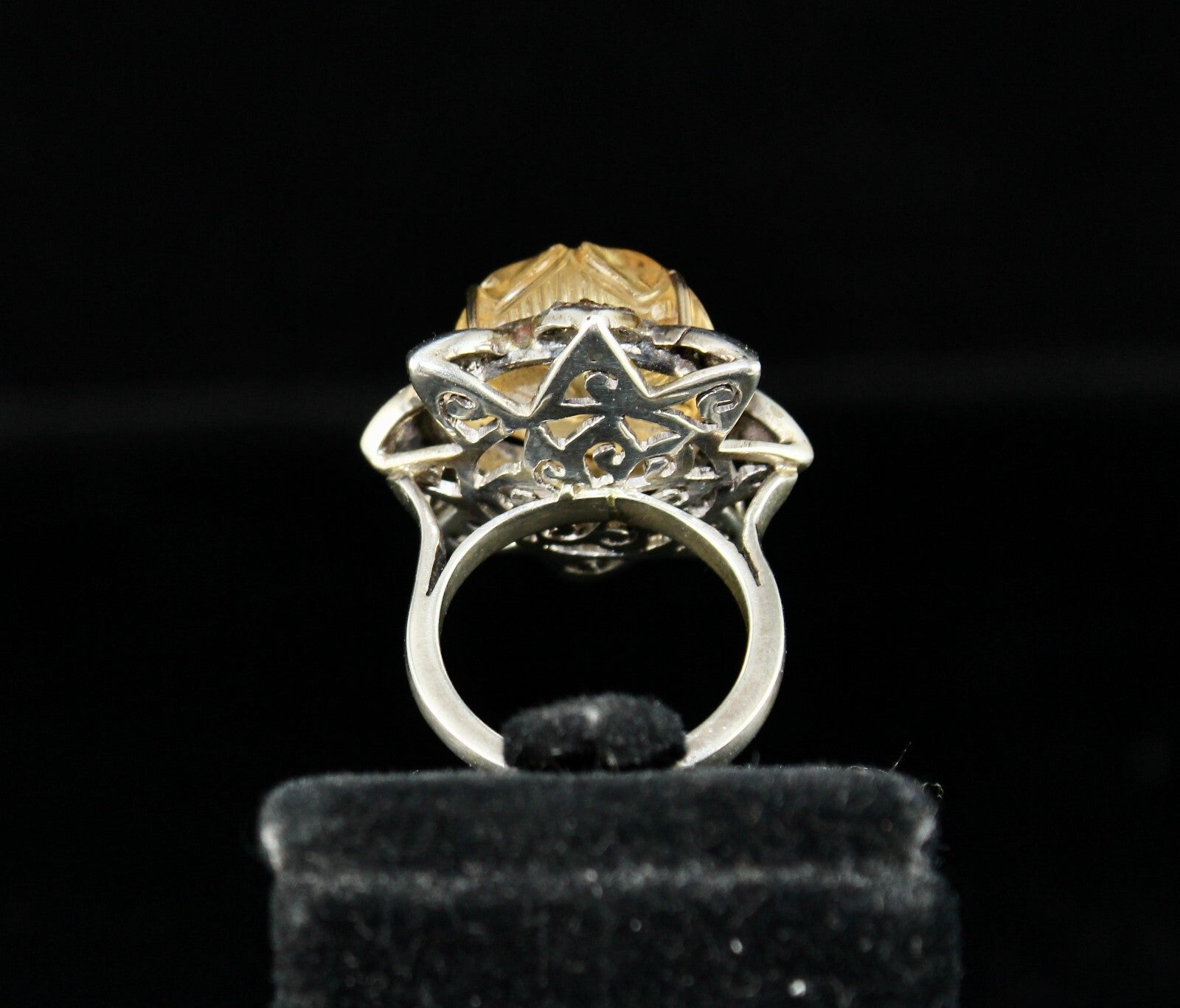 Antique Yellow Citrine 68ct Natural Diamond 18k Gold 925 Sterling Silver Ring
